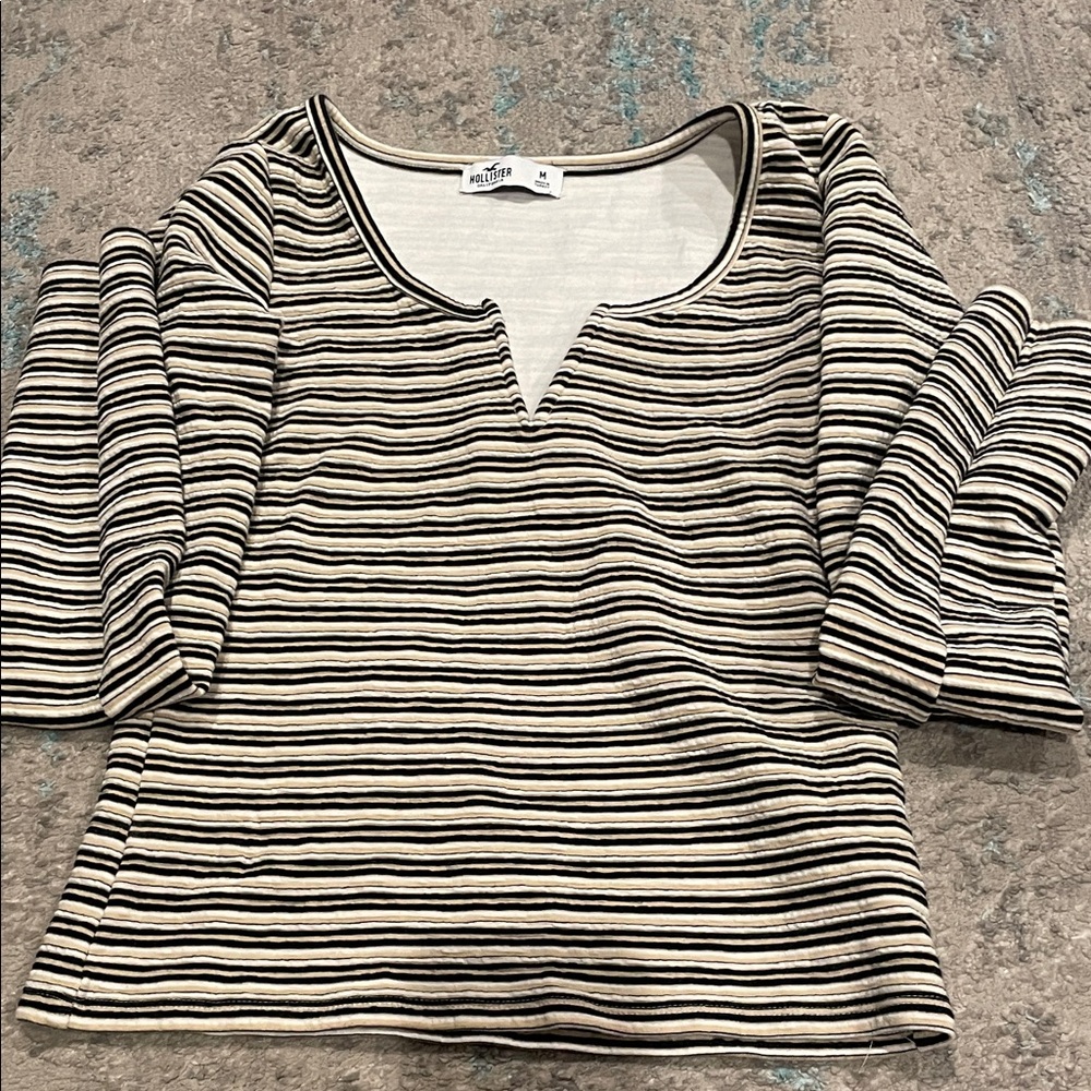 Patterned Black, Brown  and White Striped Women's Top